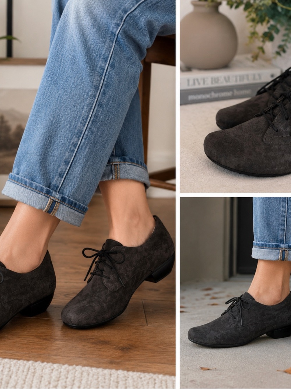 Taos Women’s Gray Suede Sz 8 Floral Lace Up Comfort Oxford Shoes